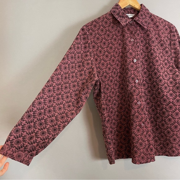 Vintage Blouse Patterned Women Long Sleeves Unique Print Collared Elaborate Top - Picture 9 of 10